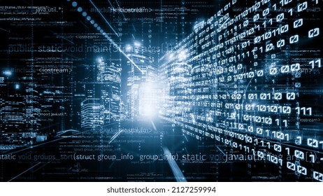 Software development, application programming code and tacit computer coding . Concept of smart digital transformation and technology disruption that changes global trends in new information era .