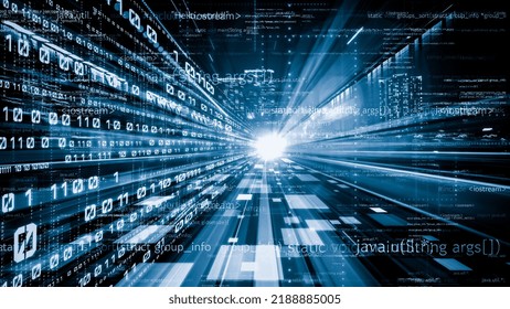 Software development, application programming code and tacit computer coding . Concept of smart digital transformation and technology disruption that changes global trends in new information era .