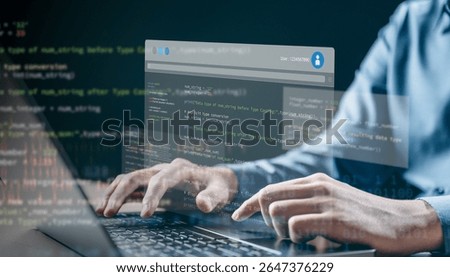 Software development business concept. Programmer coding computer. Developer programming web application technology. Software engineer. web developer.