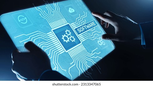 Software development and business process automation, internet and technology concept on virtual screen.