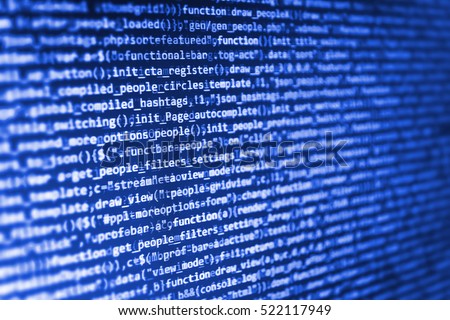 Software development. Computer science lesson. IT specialist workplace. Developer working on websites codes in office. Binary digits code editing. Abstract screen of software. 
