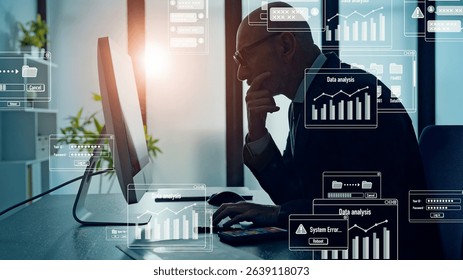 Software development concept visual with man working in office