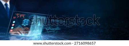 Software Development: Programming, debugging, optimization, testing, deployment, scalability. Businessman data analysis for performance software network.
