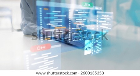 Software Development and Programming Languages Displayed on a Virtual Coding Interface.