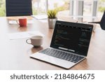 Software development programming on computer screen for modish application and program coding