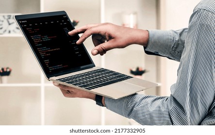 Software development programming on computer screen for modish application and program coding