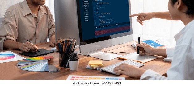 Software development programming on computer screen for brisk application and program coding
