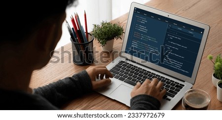 Software development programming on computer screen for modish application and program coding