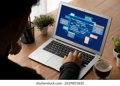 Desenvolvimento de software ou trabalho de programação com tela de codificação de várias linguagens de programação como HTML, Python, Java e C brisk para o desenvolvimento de novas aplicações