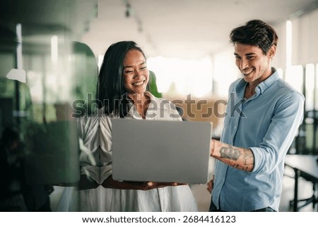Software engineer using laptop computer with global network connection, Technology, innovation