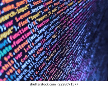Software engineer at work. Mobile app building. Computer language script code screen. Website codes on computer monitor. Programming code abstract screen of software developer. Programmin. Abstr