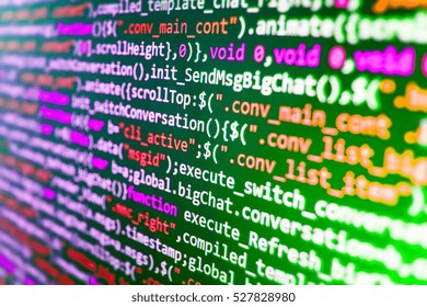 Software engineer at work. New technology revolution. Computer code data. Javascript functions, variables, objects. Notebook closeup photo. Hacker breaching net security. 
