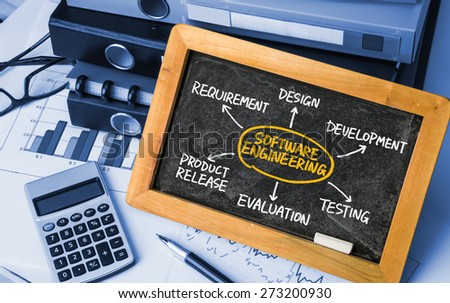 software engineering concept flowchart hand drawing on blackboard