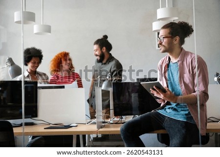 Software engineers working on project and programming in company. Startup business concept