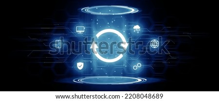 Software and hardware upgrade concept. Abstract hologram projected