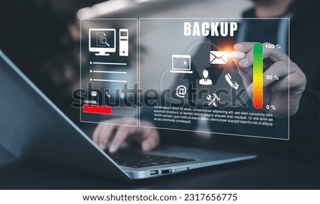 Software Internet data storage backup, Businessman using a computer to backup storage data Internet technology for backup online documentation database and digital file storage system, sharing Folder.