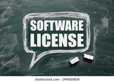 Software License, Text On White Paper On Chalkboard