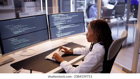 Software Programmer Or Coder Woman Using Office Computer