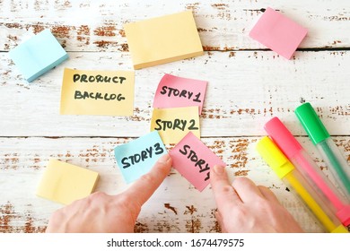 software scrum agile board with paper task, agile software development methodologies concept, product backlog - Shutterstock ID 1674479575