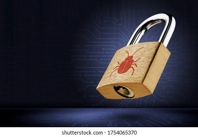 Software security concept. Errors in the program. Bugs in the program. The presence of a backdoor, rootkit.