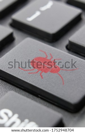 Software security concept. Errors in the program. Bugs in the program. The presence of a backdoor, rootkit. Keyboard.