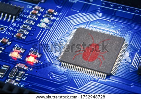 Software security concept. Errors in the program. Bugs in the program. The presence of a backdoor, rootkit.