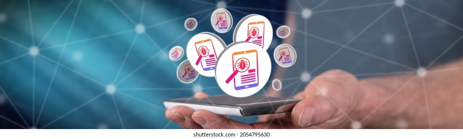 Software Testing Concept Above A Smartphone Held By A Man