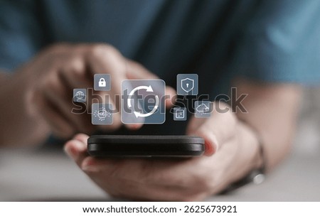 Software update or operating system upgrade concept. Installing update process on smartphone, Improved functionality in the new version and improved security.