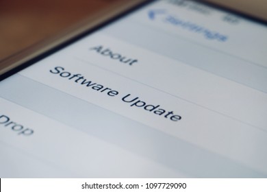 Software Update Wording On Smartphone Screen, Macro Shot