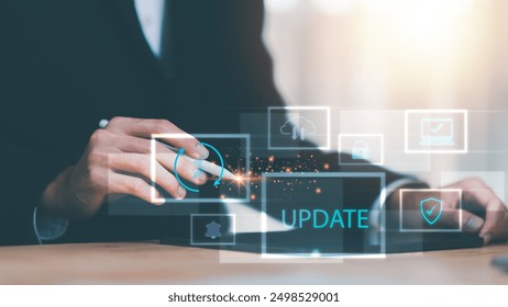 Software upgrade and update concept, Optimization in the new version and improve security, hardware upgrade technology always up to date, Downloading and installing technology