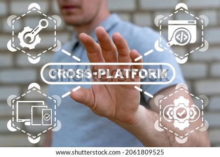 Сross-platform software web development concept. Cross platform compatibility website development and coding.
