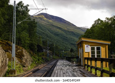 Flåm, Sogn Og FjordaneNorway - 05 30 2019: Lunden Halt On The Flåmsbana  Flåm Line