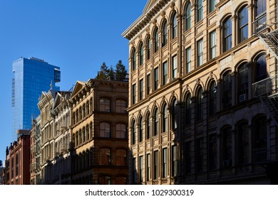 Soho Loft Building Facades At Sunset. Manhattan, New York City