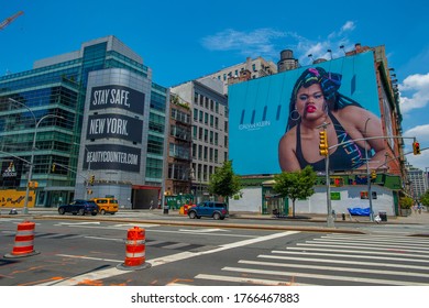 SoHo, New York, NY June 28, 2020: Corner Of Houston And Lafayette, Billboards, Black Trans Model Jari Jones Fronts Calvin Klein's Pride Campaign ...
