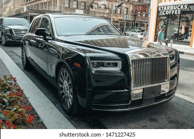 Soho NYC, NY / USA - July 2019: Luxury Rolls Royce Phantom Belonging To Rapper Meek Mill Parked Outside The Dominick Hotel In SoHo New York City