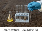 Soil analysis in a test tube. Selective focus. Nature.