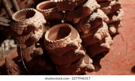 Soil Artifacts stall on the street and Many clay idols on a street stall - Shutterstock ID 2277946317