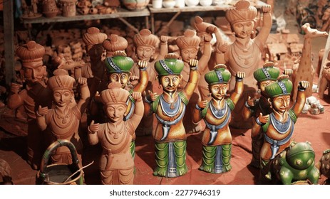 Soil Artifacts stall on the street and Many clay idols on a street stall - Shutterstock ID 2277946319