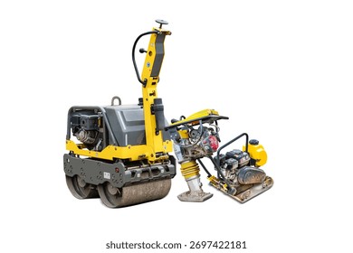 Soil compaction equipment for construction work. Roller, hand rammer, and vibratory plate. Construction equipment rental.