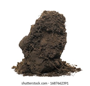 Soil, dirt pile isolated on white background and texture