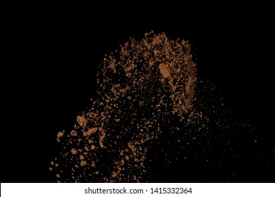 Soil Explosion Isolated on Black Background. Abstract Cloud of Brown Ground.