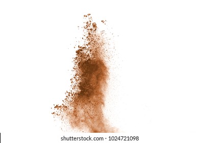 Soil explosion on white background.