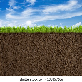 Soil, grass and sky background