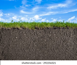 Soil, grass and sky nature background