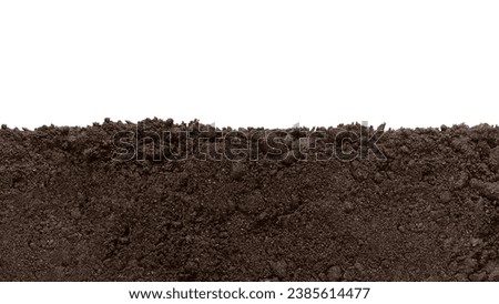 Soil patch texture isolated on a white background. Earth Day - April 22. Black biosoil or soil substrate in the form of a frame or border