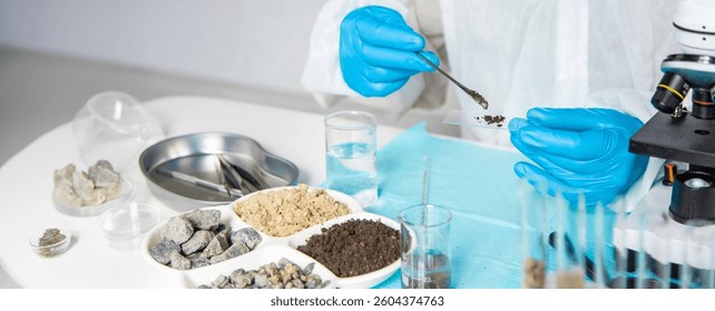 Soil testing in the laboratory. Selective focus. Nature.