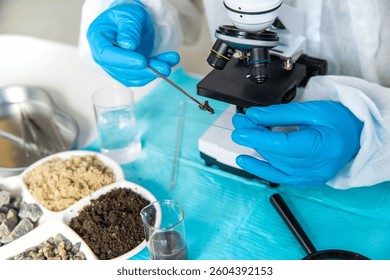 Soil testing in the laboratory. Selective focus. Nature.