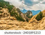 Sokcho, South Korea - June 08 2015 : On top off the cable car ride one has a panoramic view of the valley. Seoraksan is one of the best known national parks in South Korea.