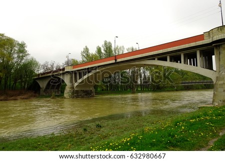 Sola River and Poniatowski Bridge in Oswiecim City (Poland)