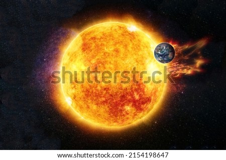 Solar activity. Solar flare and the planet Earth is under attack. Collage, elements of this image furnished by NASA.